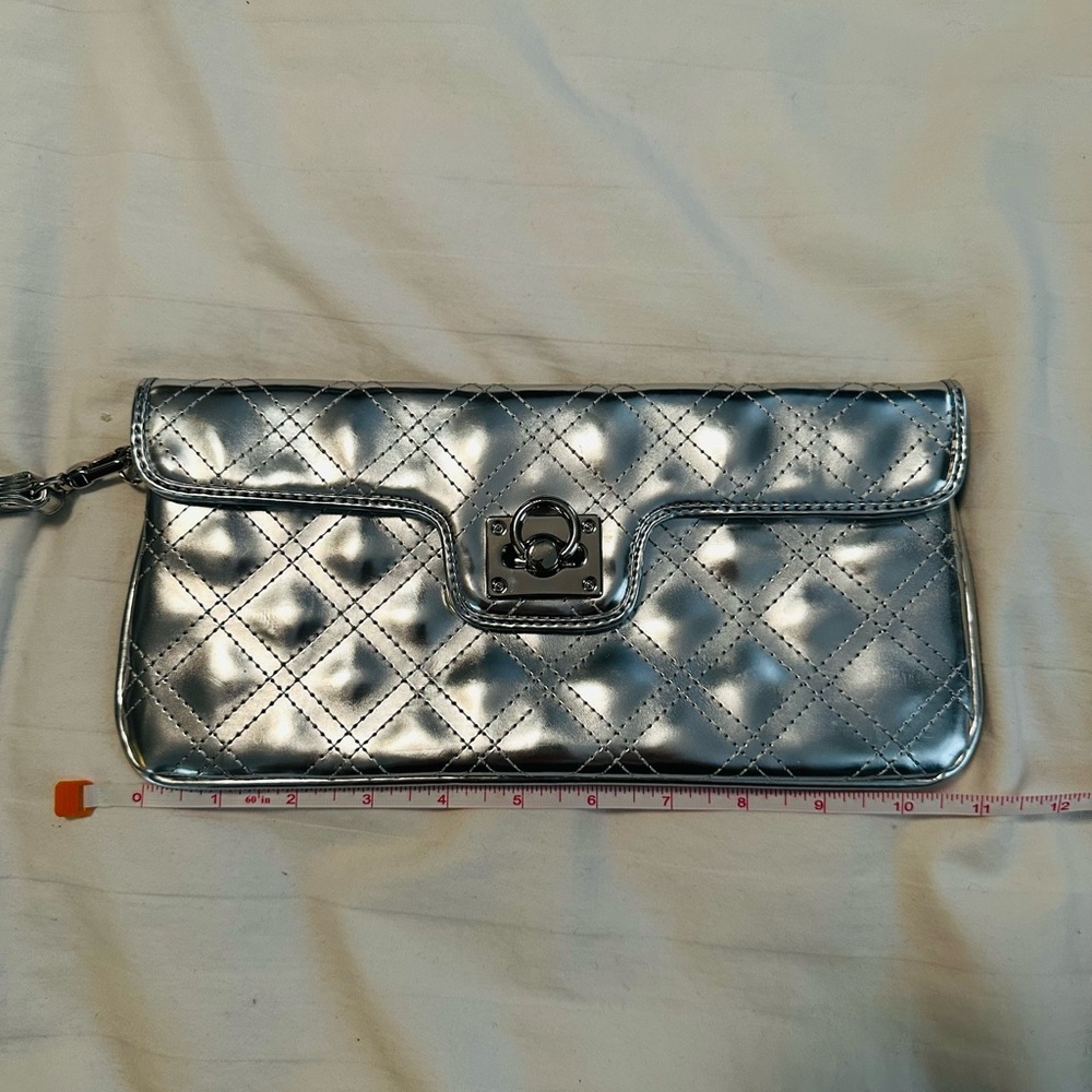 Express Chic Silver Quilted Wristlet Clutch